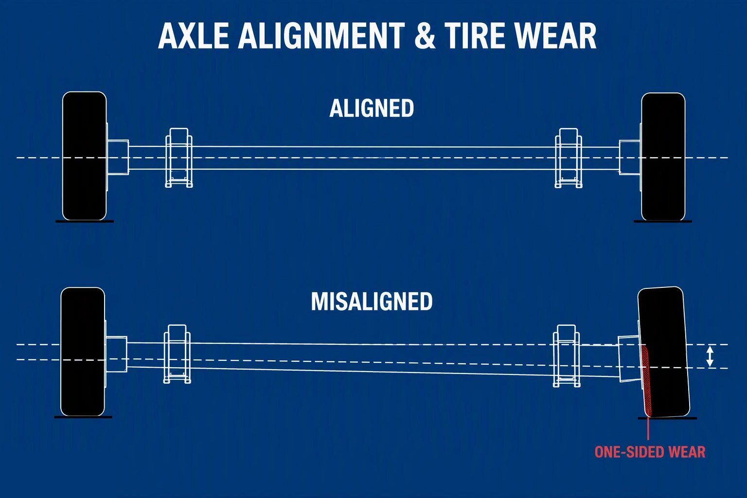 What causes trailer tires to wear on one side?